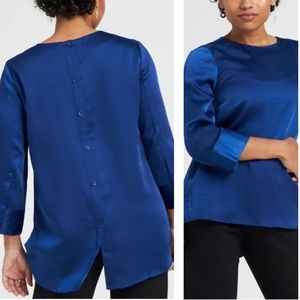Universal Standard NWT Cobalt Blue Satin High Low Button Detail Tunic Blouse‎